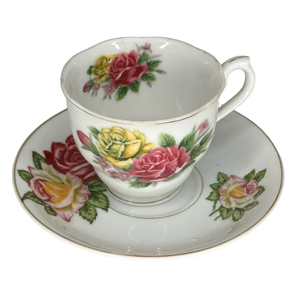 Vintage Ucagco‎ Ceramics Japan Floral Cup & Saucer